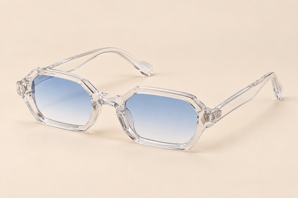 Azure Transparent / Bleu sur fond beige